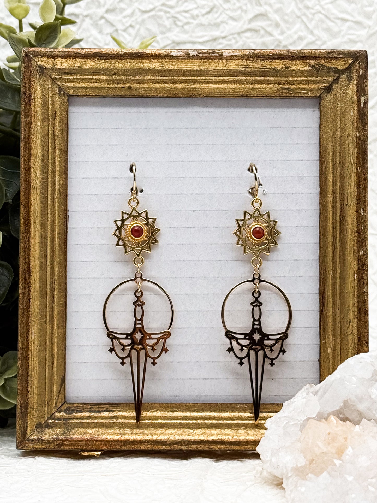 Magische Schwert Ohrringe | Karneol | Gold und Silber