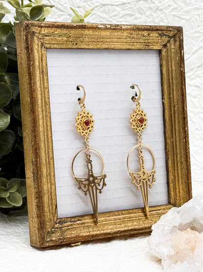 Magische Schwert Ohrringe | Karneol | Gold und Silber