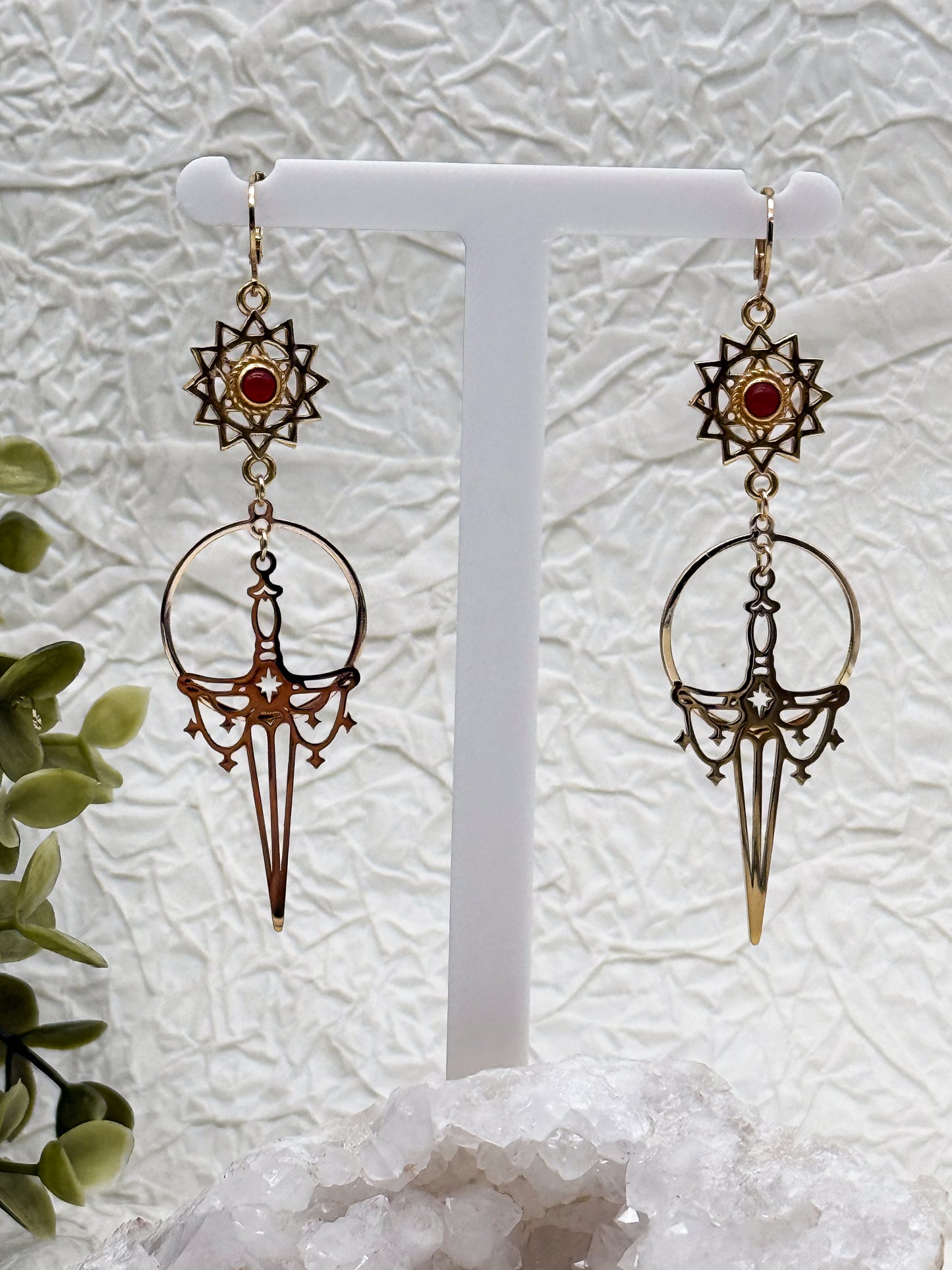Magische Schwert Ohrringe | Karneol | Gold und Silber