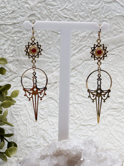 Magische Schwert Ohrringe | Karneol | Gold und Silber