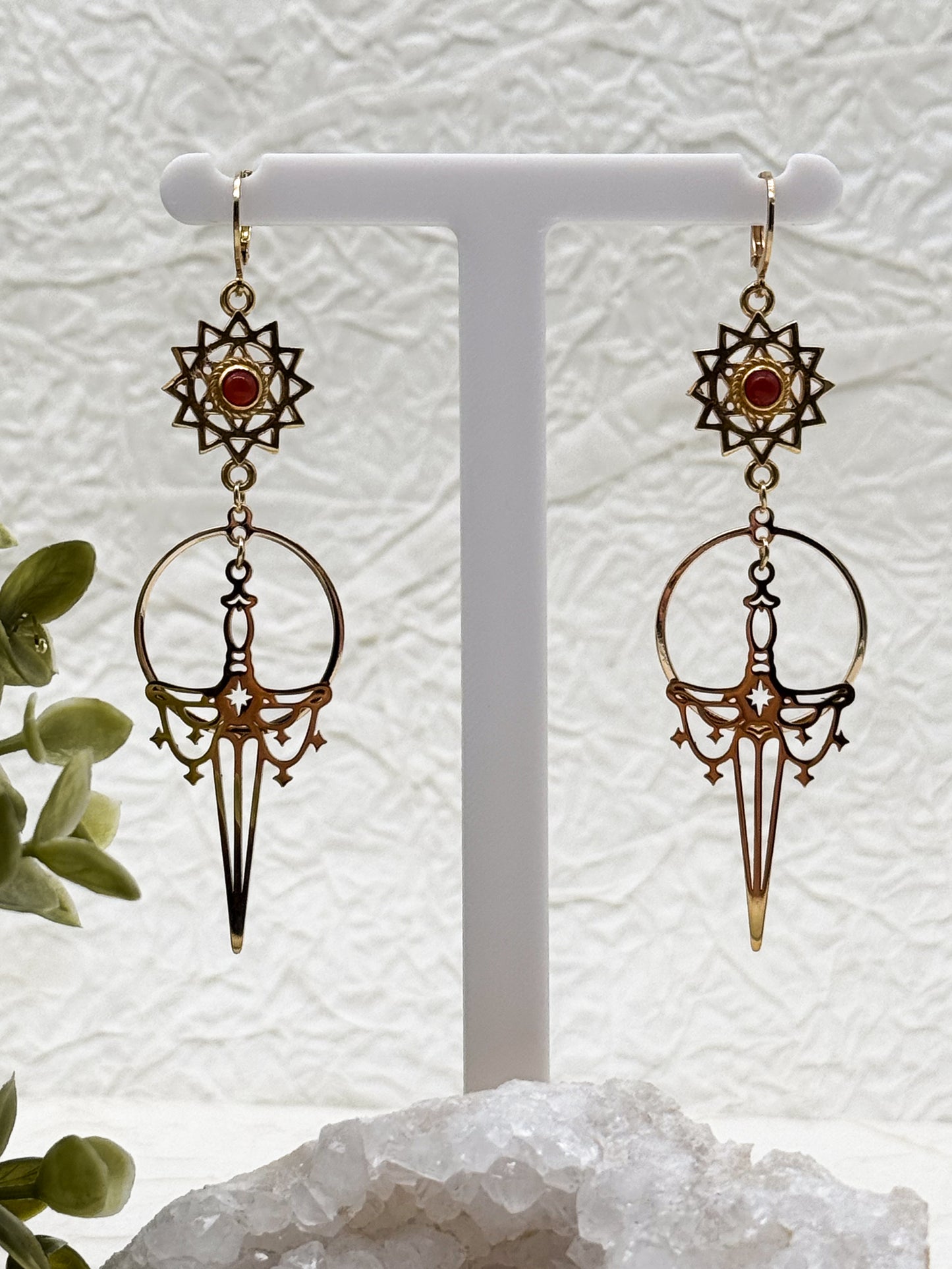 Magische Schwert Ohrringe | Karneol | Gold und Silber