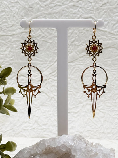 Magische Schwert Ohrringe | Karneol | Gold und Silber
