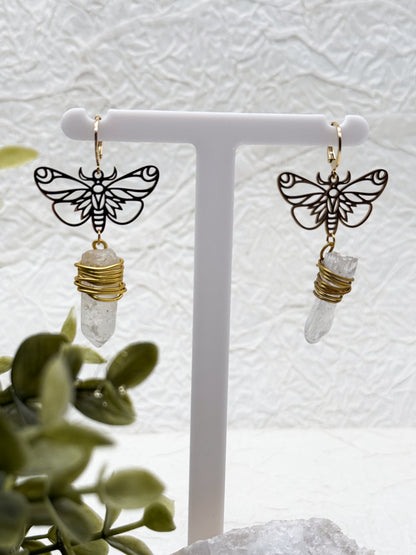 Schmetterling Ohrringe | Edelstahl | Bergkristall Anhänger