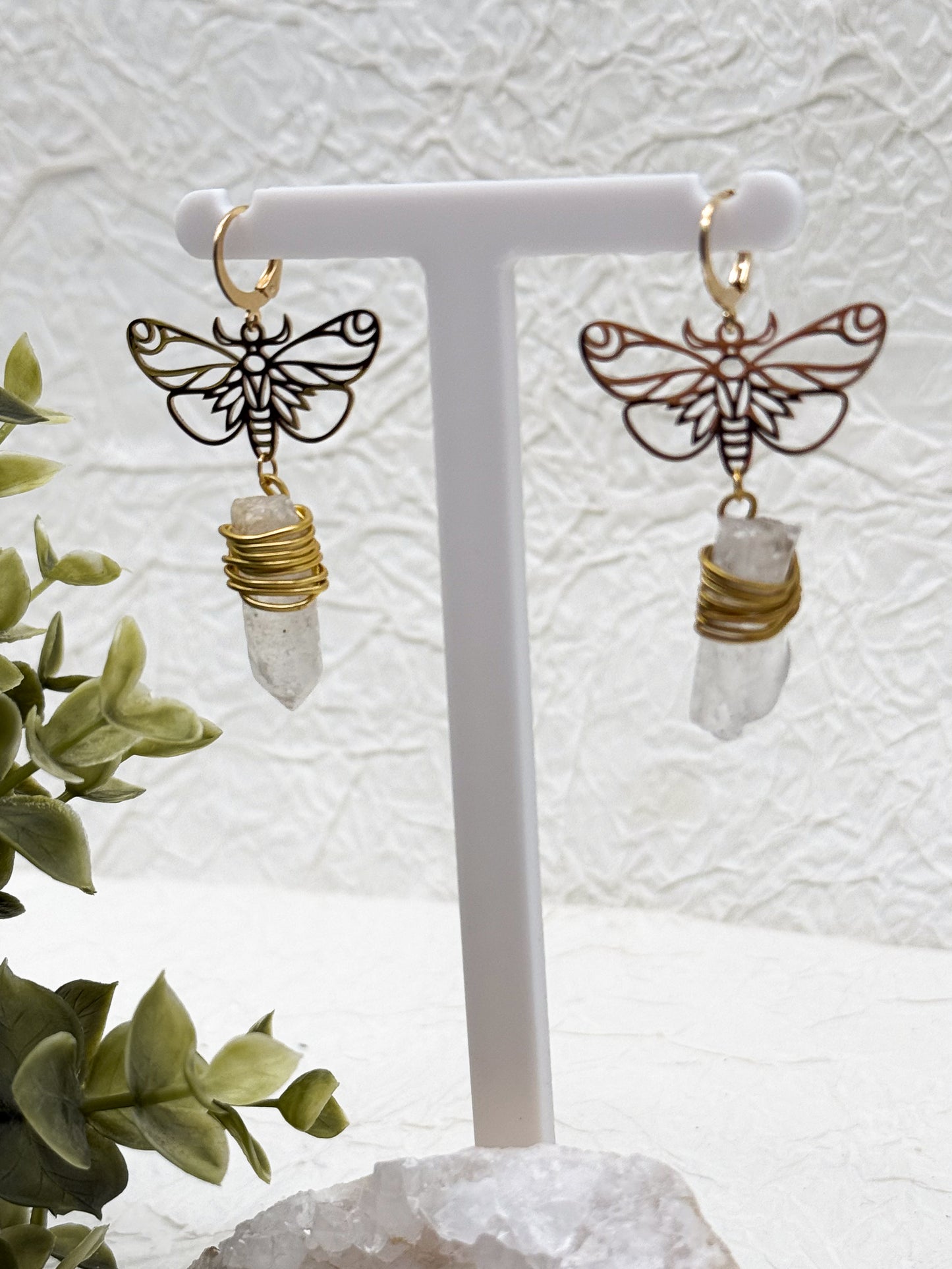 Schmetterling Ohrringe | Edelstahl | Bergkristall Anhänger