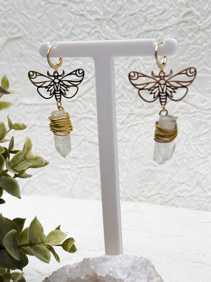 Schmetterling Ohrringe | Edelstahl | Bergkristall Anhänger