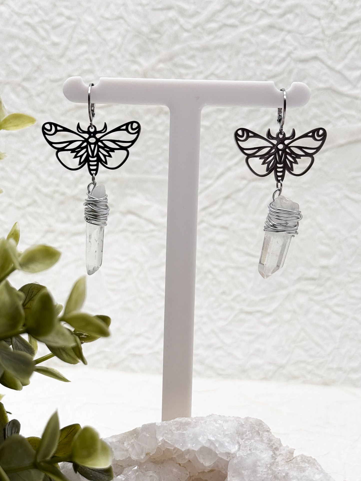 Schmetterling Ohrringe | Edelstahl | Bergkristall Anhänger