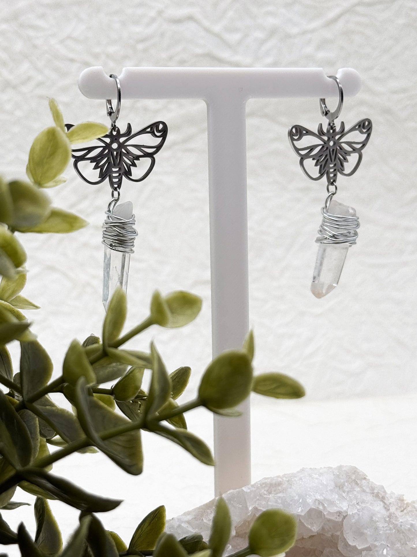 Schmetterling Ohrringe | Edelstahl | Bergkristall Anhänger