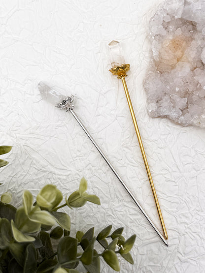 Haarnadeln mit Amethyst & Bergkristall| Gold und Silber