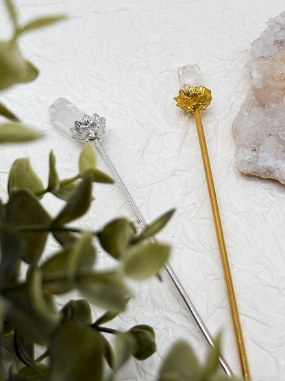Haarnadeln mit Amethyst & Bergkristall| Gold und Silber