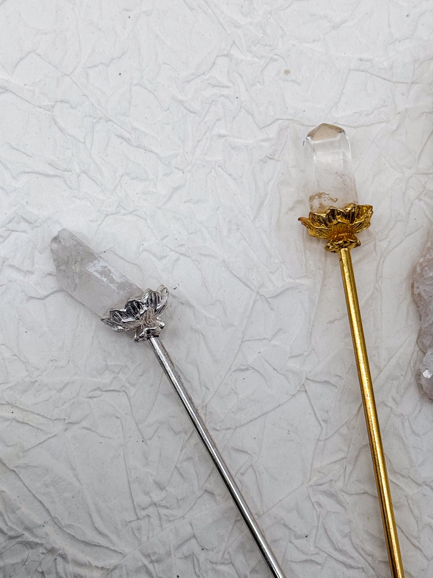 Haarnadeln mit Amethyst & Bergkristall| Gold und Silber