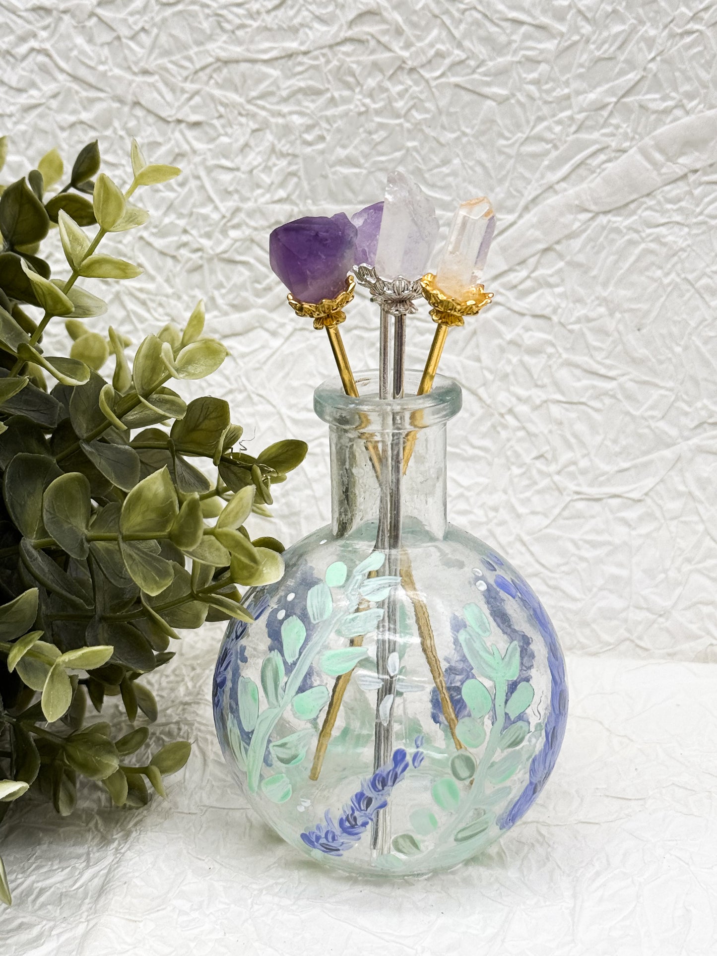 Haarnadeln mit Amethyst & Bergkristall| Gold und Silber