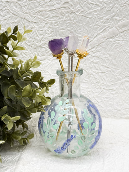 Haarnadeln mit Amethyst & Bergkristall| Gold und Silber