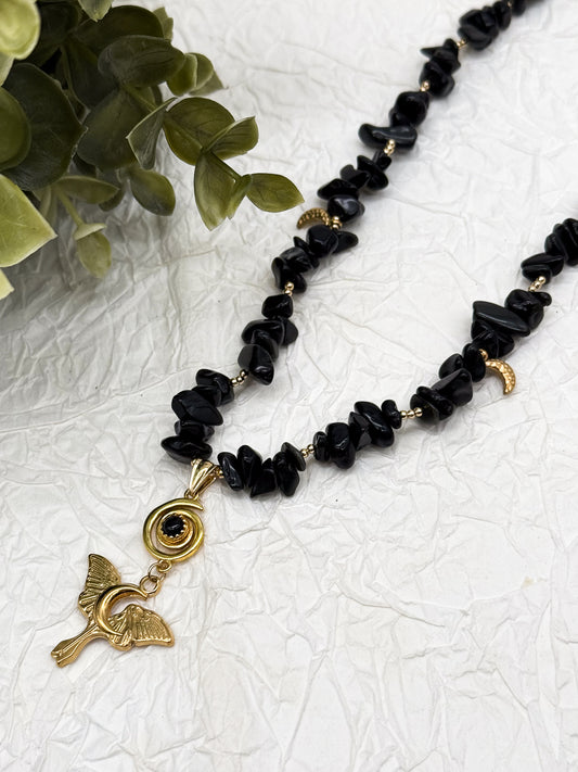 Umbra Lunae Obsidian Splitterkette | Gold & Silber