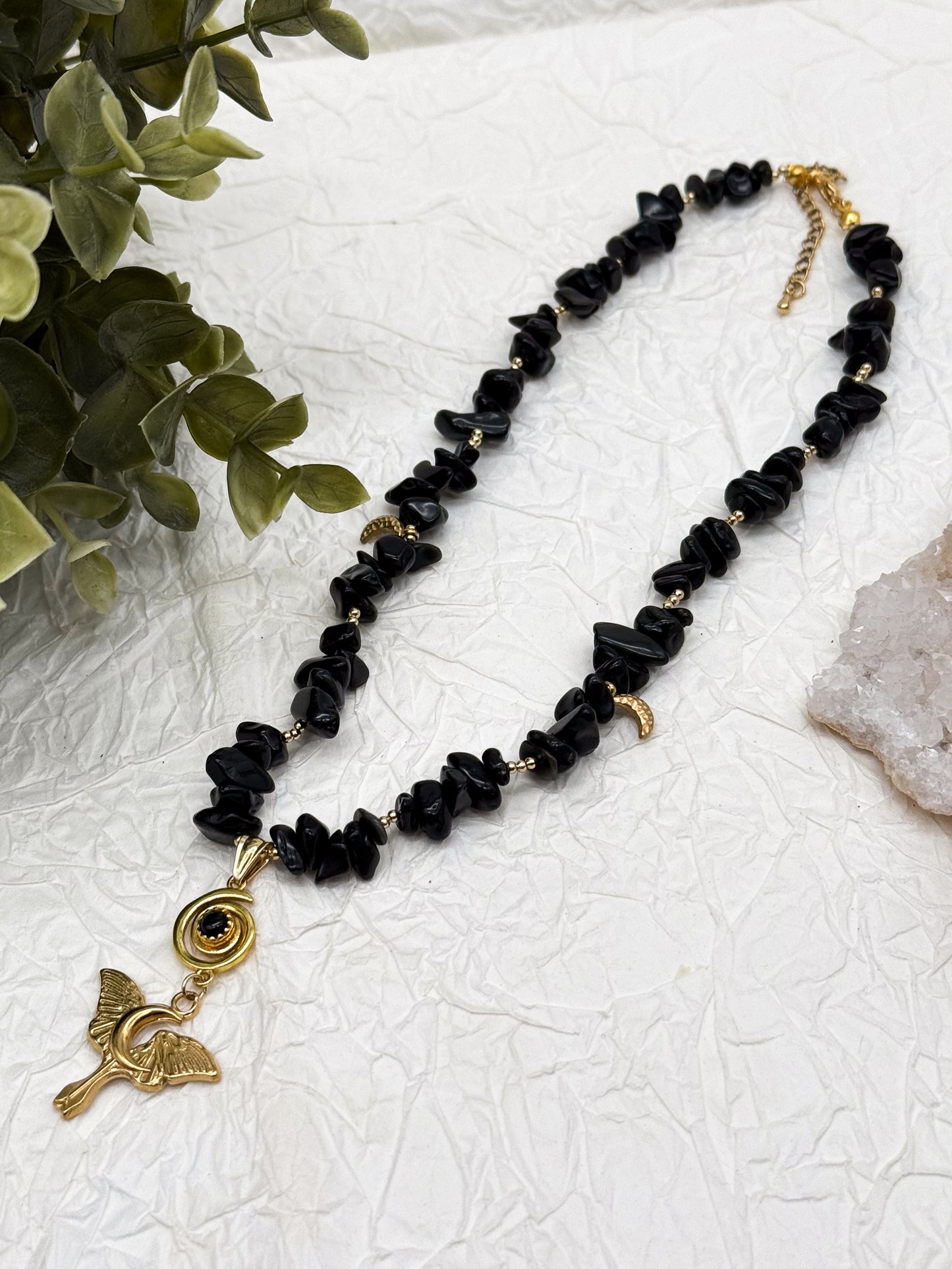 Umbra Lunae Obsidian Splitterkette | Gold & Silber