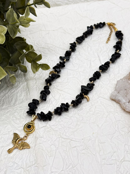 Umbra Lunae Obsidian Splitterkette | Gold & Silber
