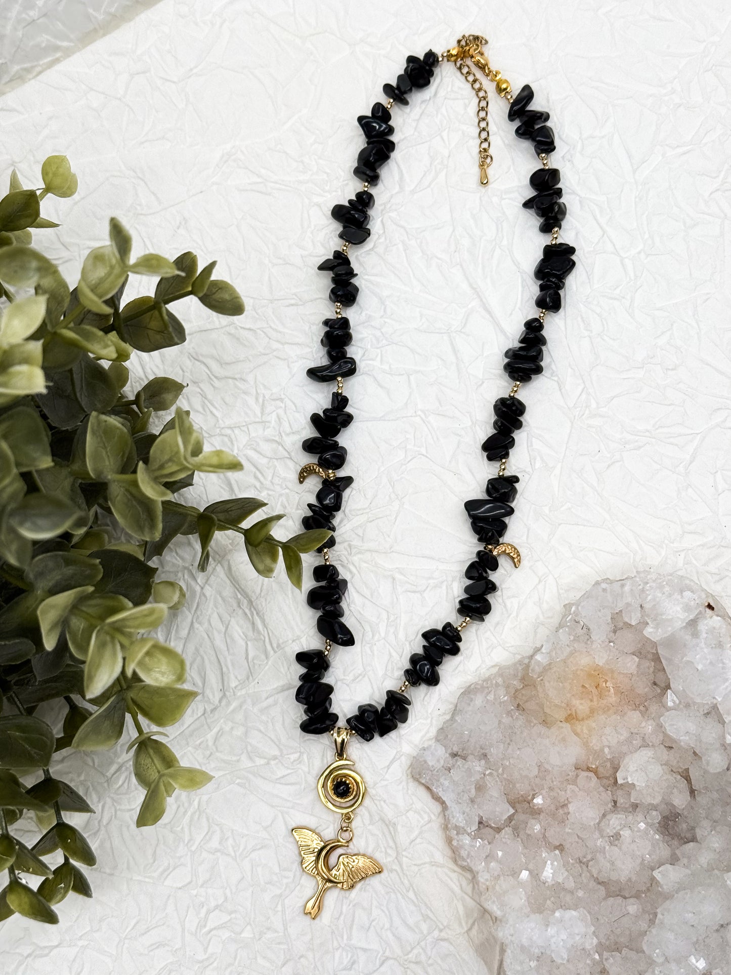 Umbra Lunae Obsidian Splitterkette | Gold & Silber