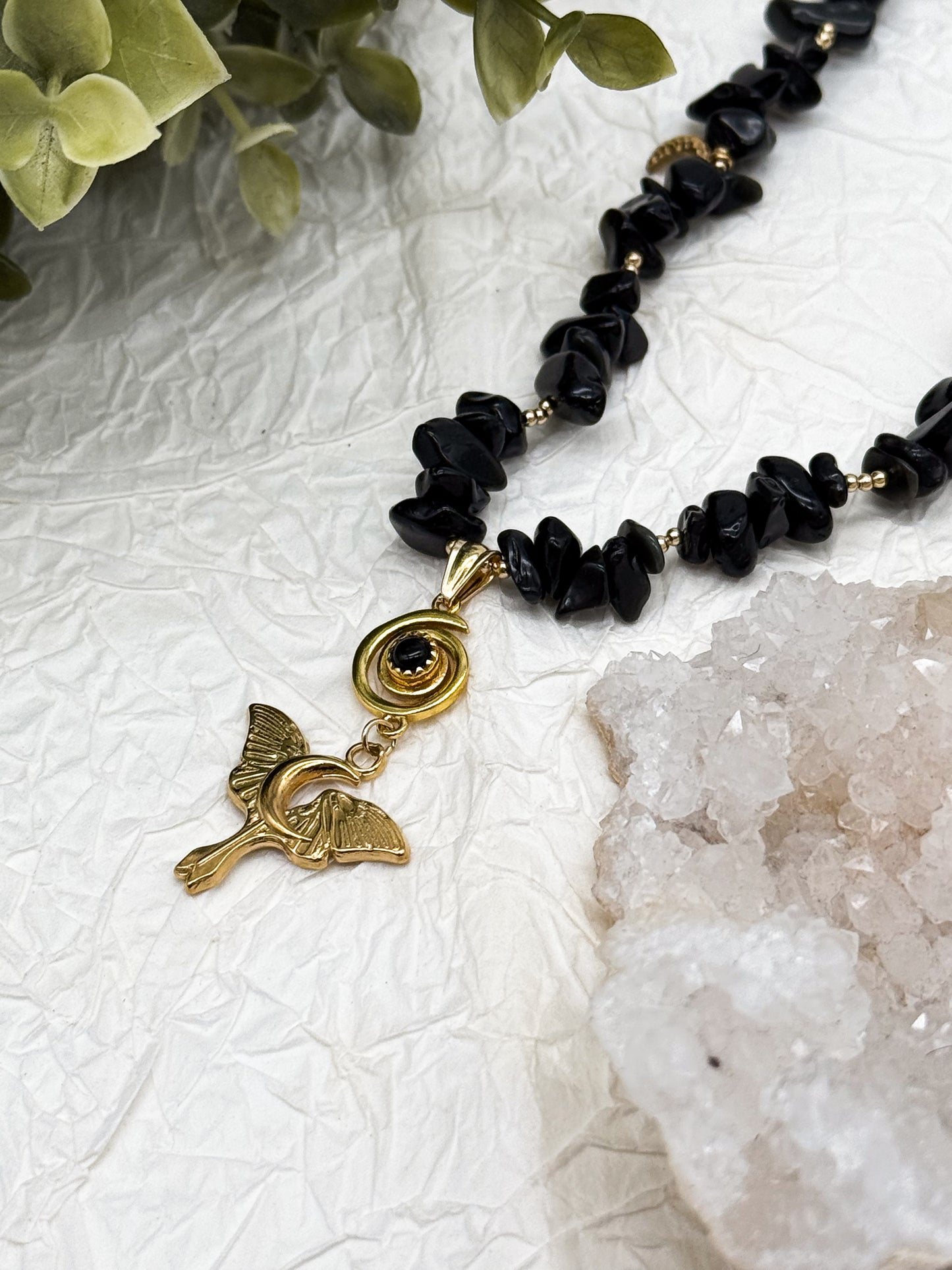 Umbra Lunae Obsidian Splitterkette | Gold & Silber