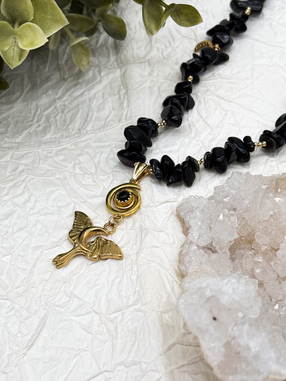 Umbra Lunae Obsidian Splitterkette | Gold & Silber