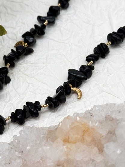 Umbra Lunae Obsidian Splitterkette | Gold & Silber