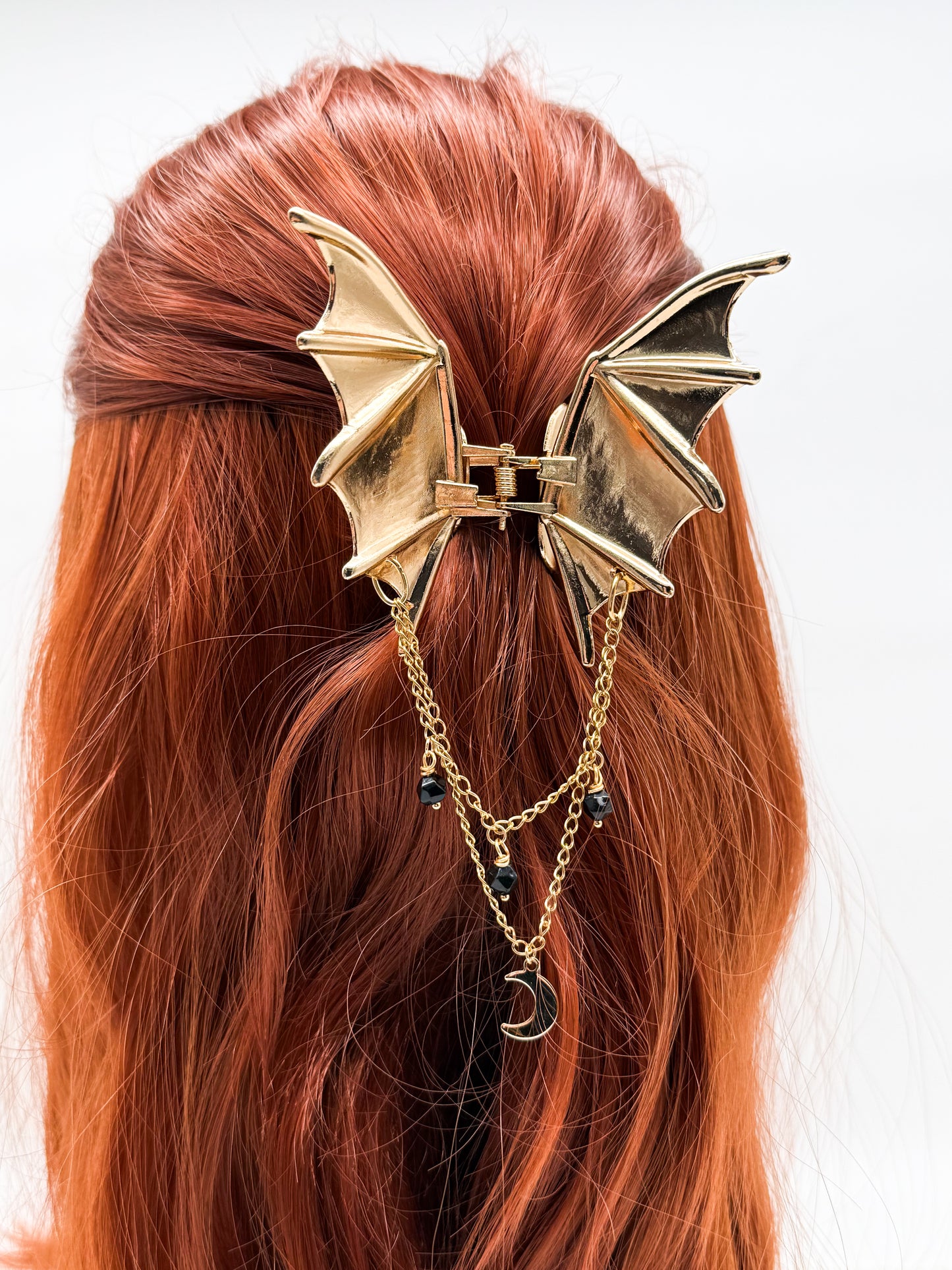 Fledermaus Haarklammer mit Obsidian | Gold & Silber