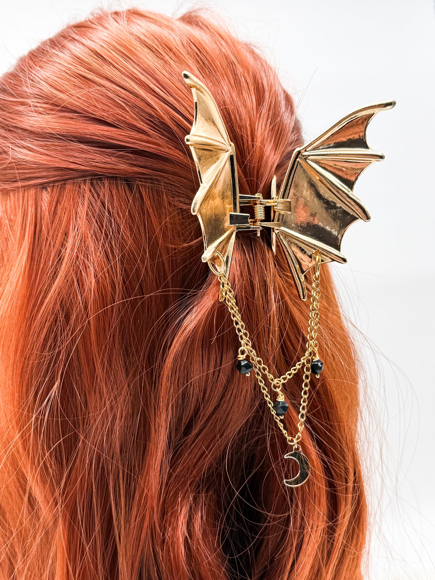 Fledermaus Haarklammer mit Obsidian | Gold & Silber
