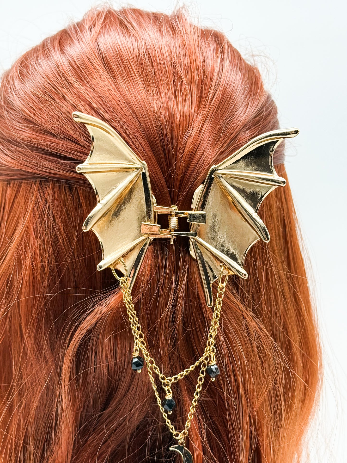 Fledermaus Haarklammer mit Obsidian | Gold & Silber