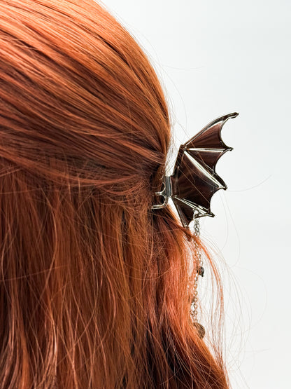 Fledermaus Haarklammer mit Obsidian | Gold & Silber
