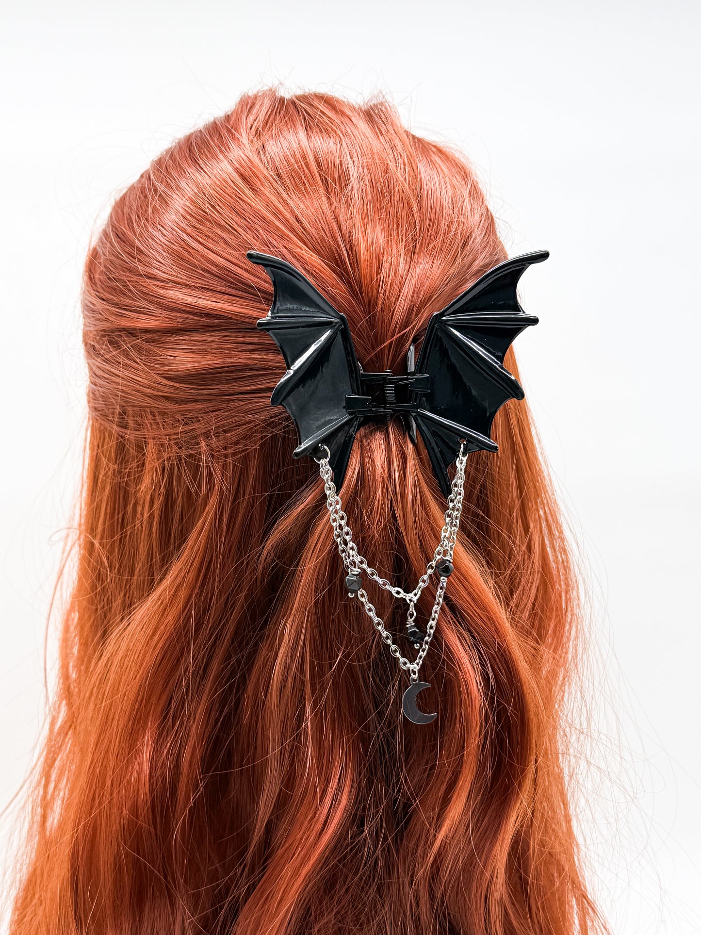 Fledermaus Haarklammer mit Obsidian | Gold & Silber