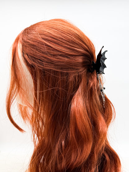 Fledermaus Haarklammer mit Obsidian | Gold & Silber
