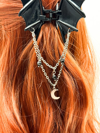 Fledermaus Haarklammer mit Obsidian | Gold & Silber