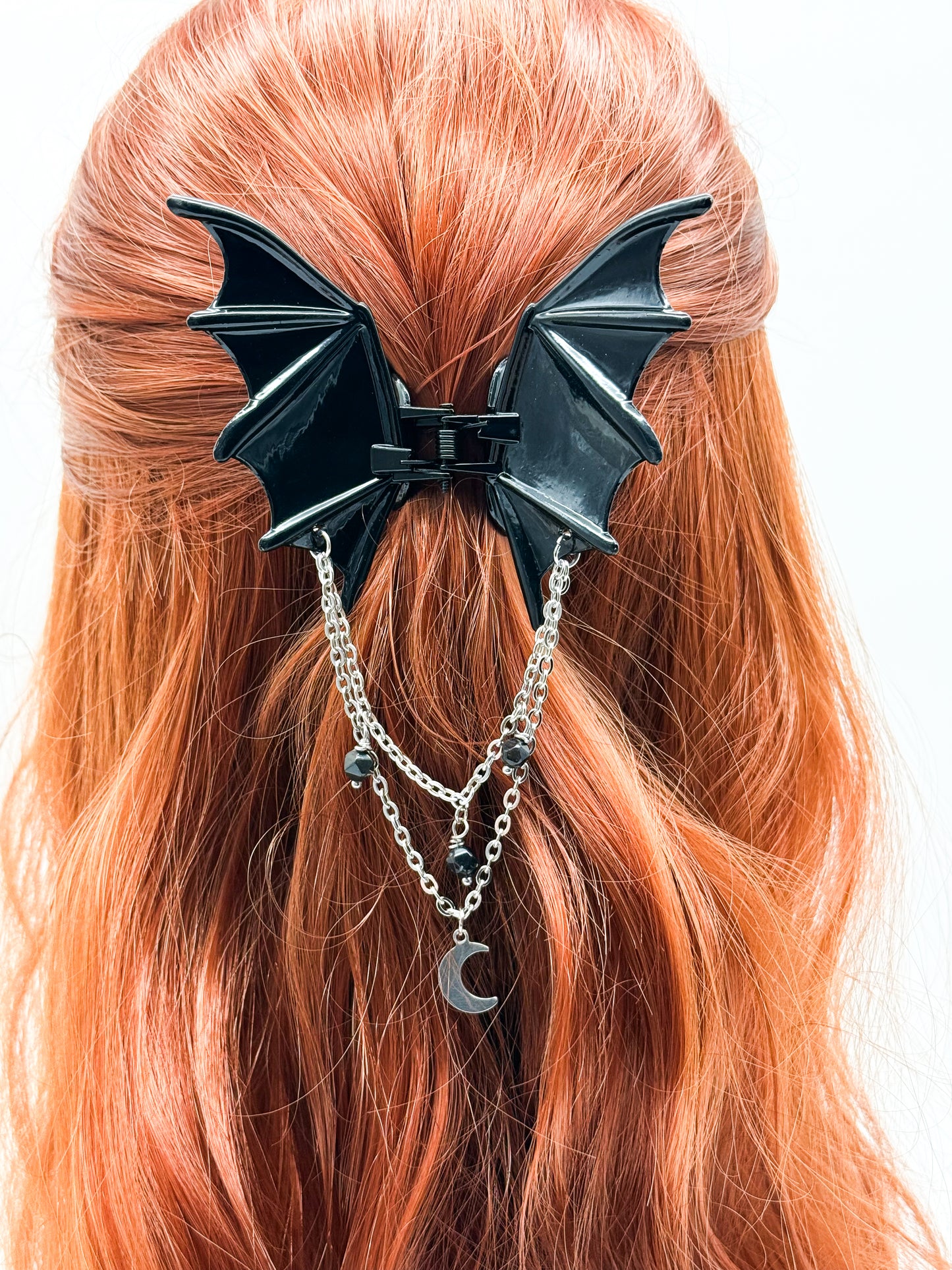 Fledermaus Haarklammer mit Obsidian | Gold & Silber