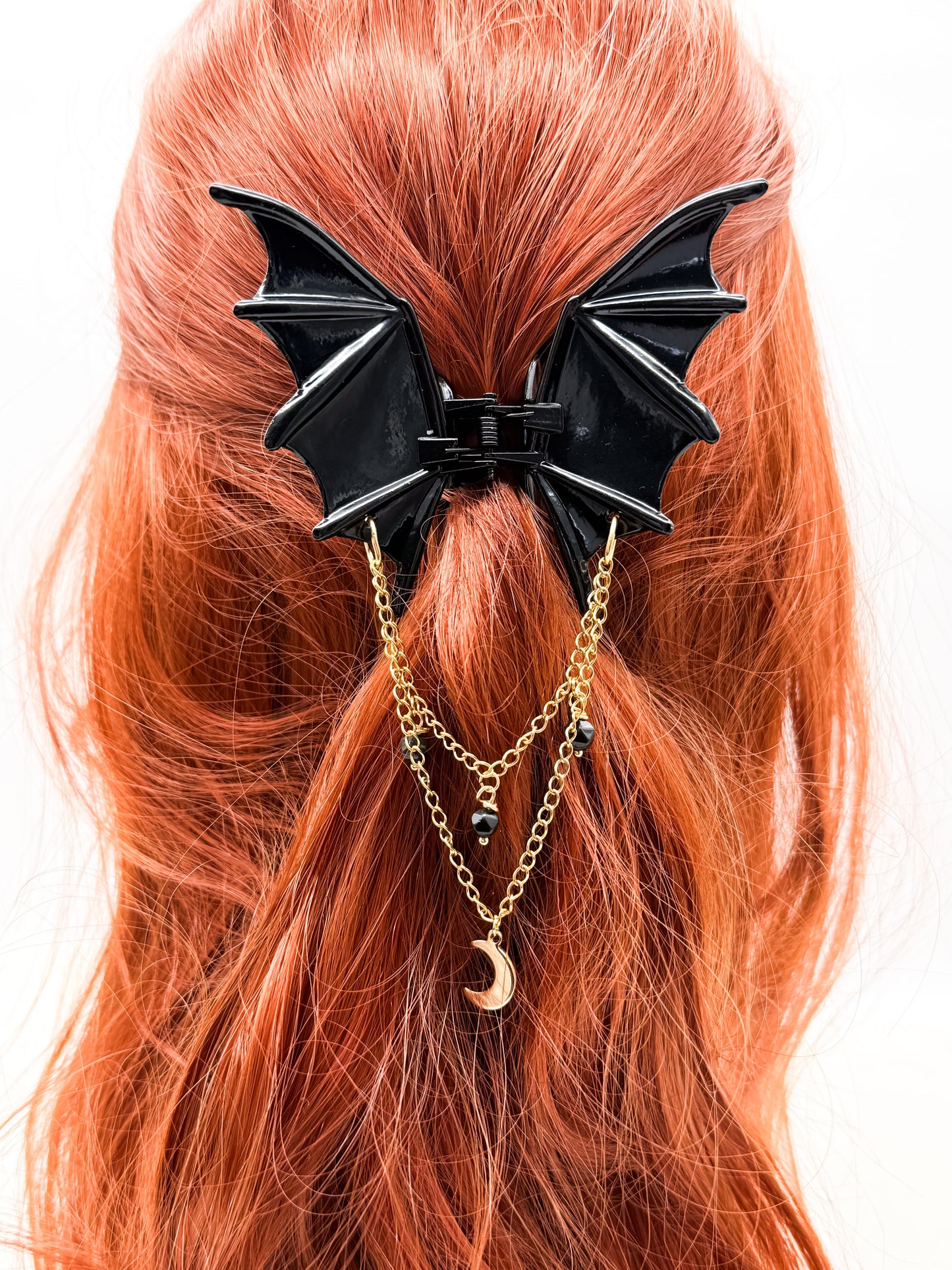 Fledermaus Haarklammer mit Obsidian | Gold & Silber