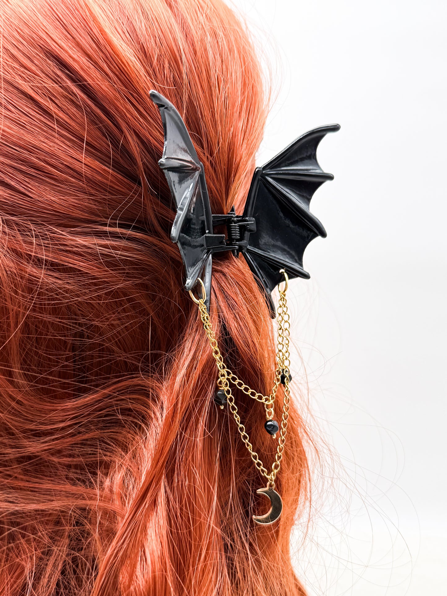 Fledermaus Haarklammer mit Obsidian | Gold & Silber