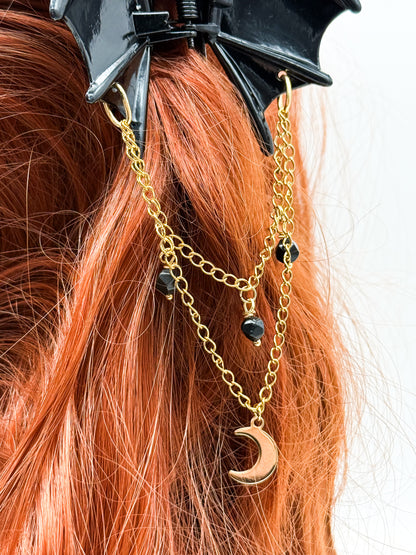 Fledermaus Haarklammer mit Obsidian | Gold & Silber