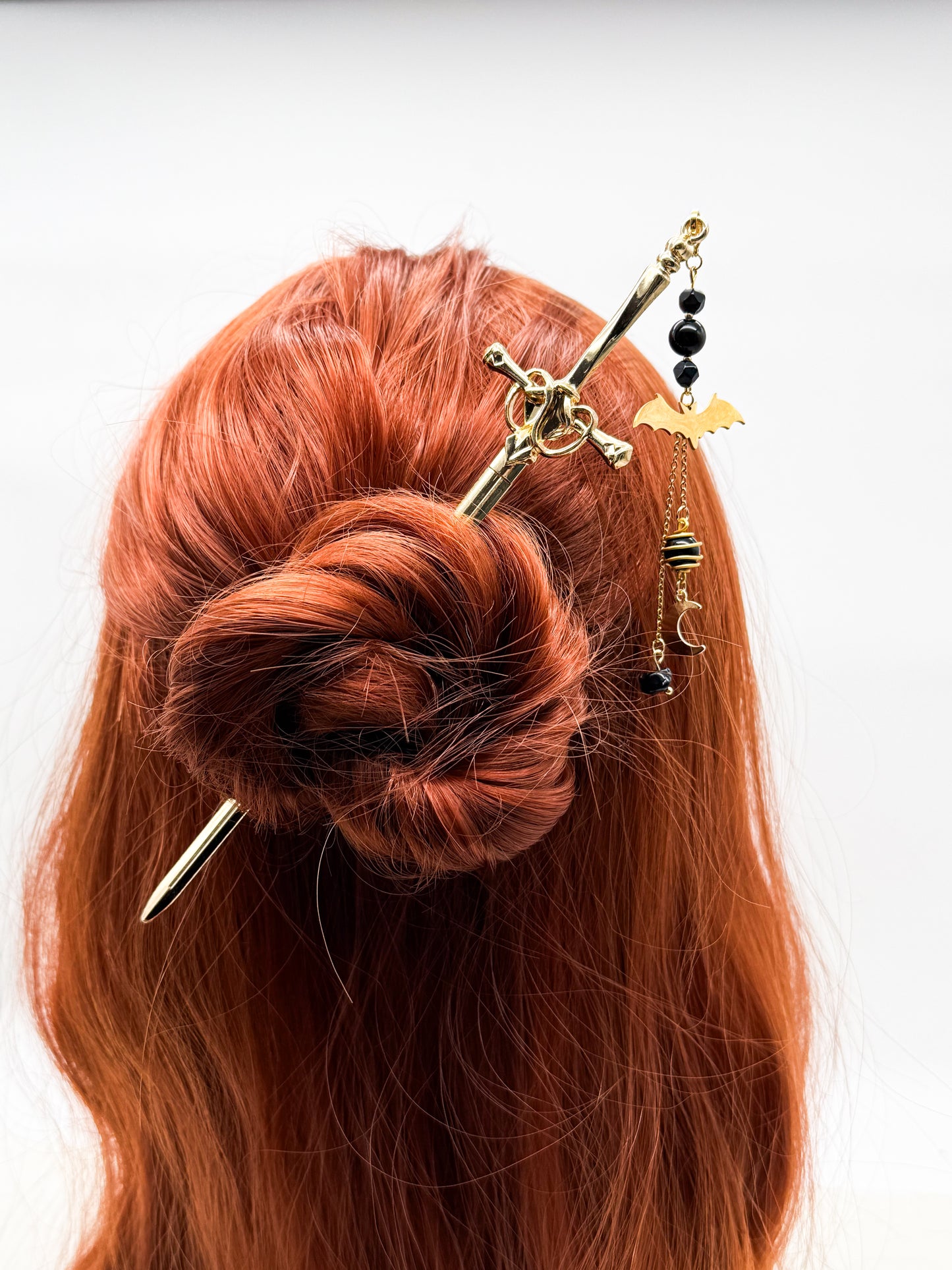 Schwert Haarnadeln Fledermaus-Style mit Obsidian | Gold & Silber