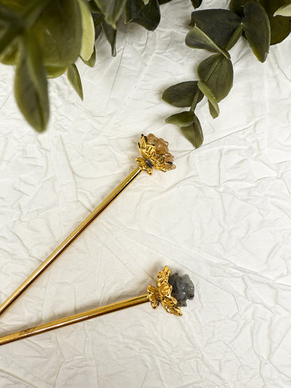 Haarnadeln mit Labradorit & Citrin Rosen | Gold