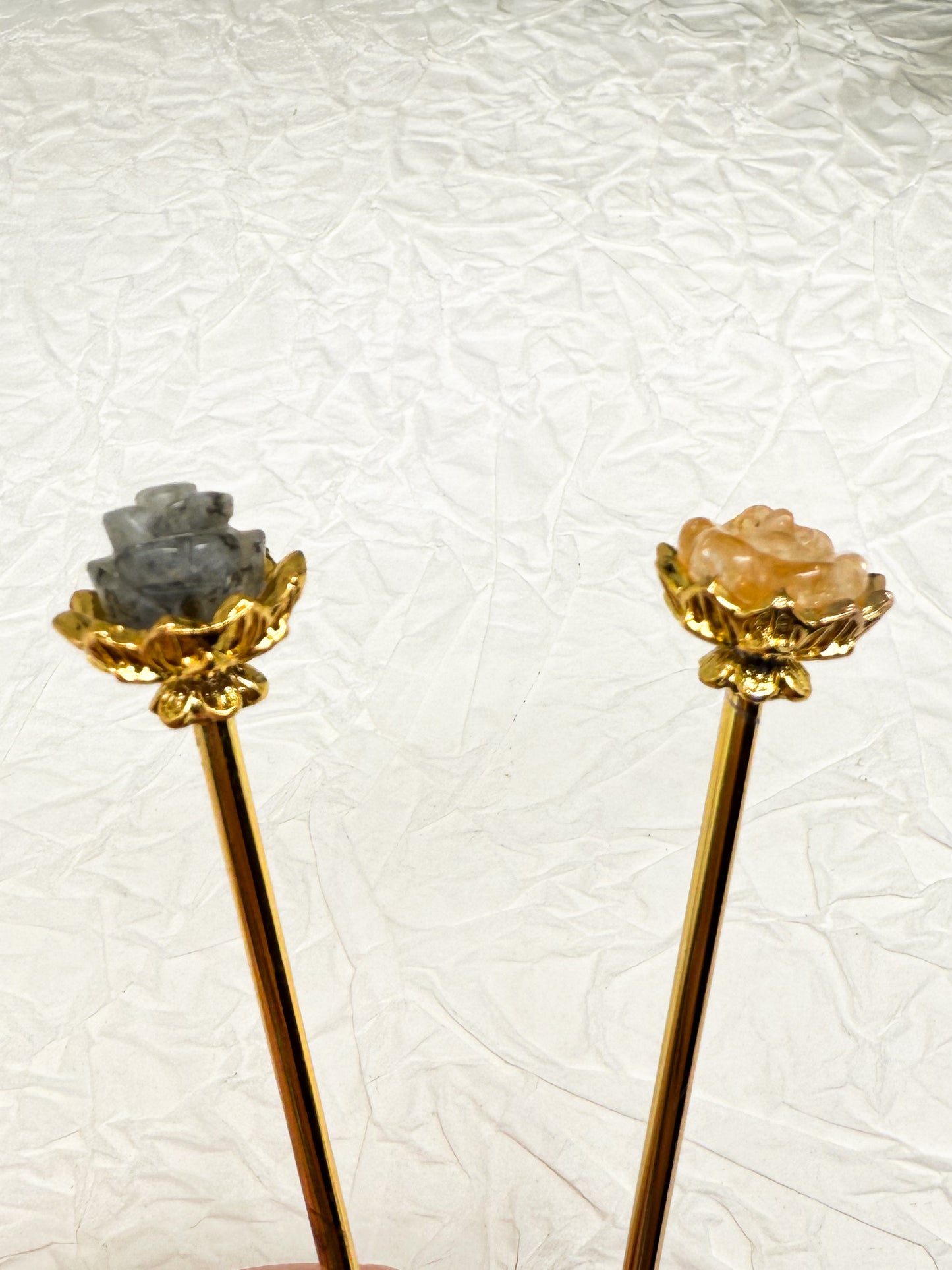 Haarnadeln mit Labradorit & Citrin Rosen | Gold