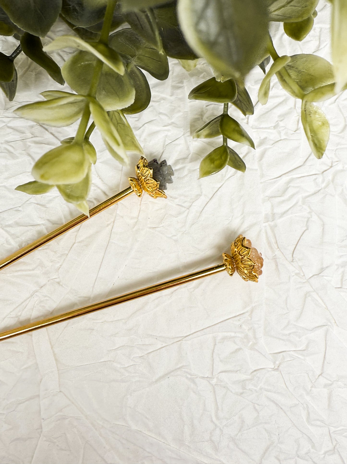 Haarnadeln mit Labradorit & Citrin Rosen | Gold