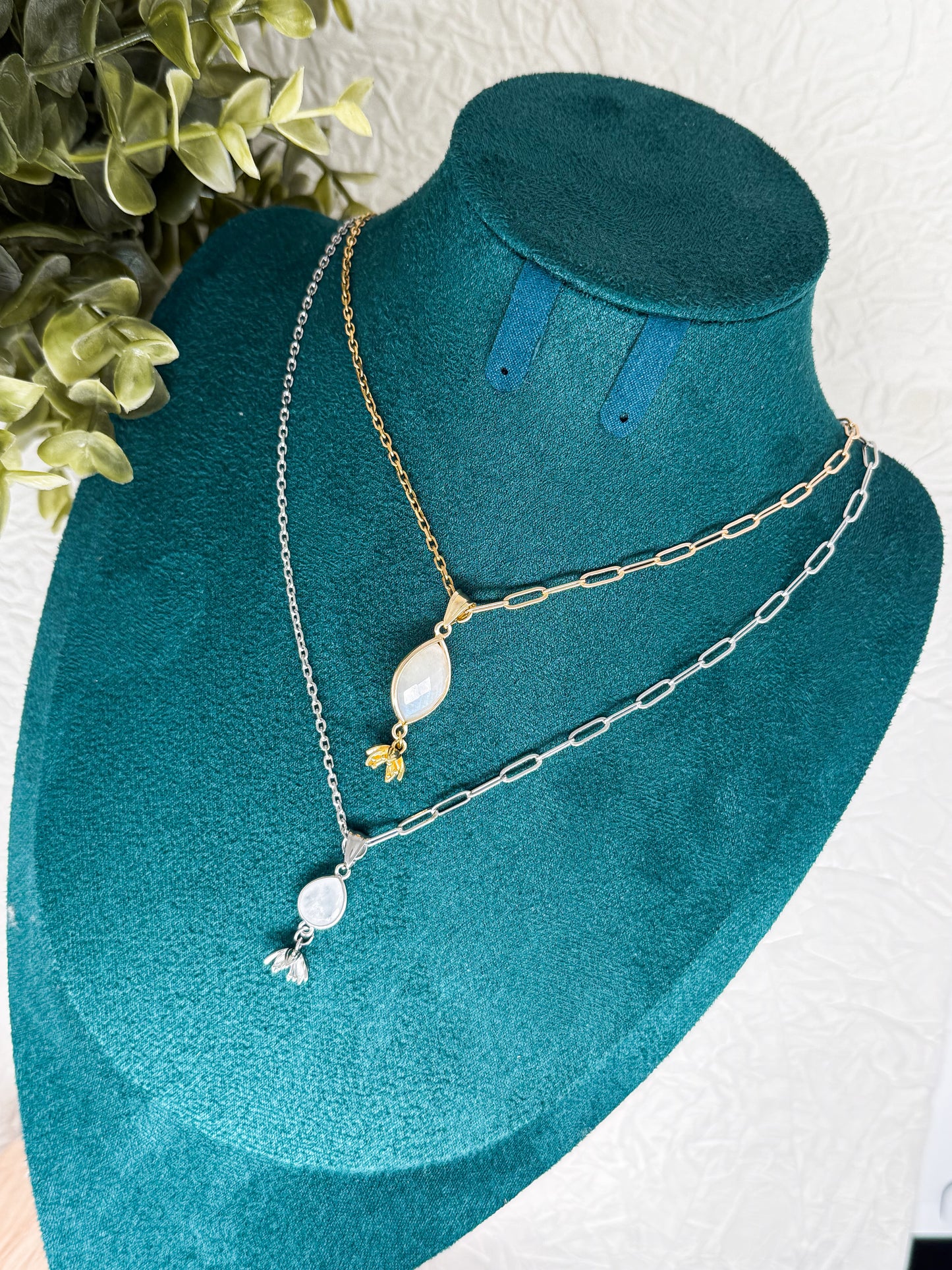 Flower in Moonlight Kette | Gold & Silber | Pfirsich Mondstein & Bergkristall