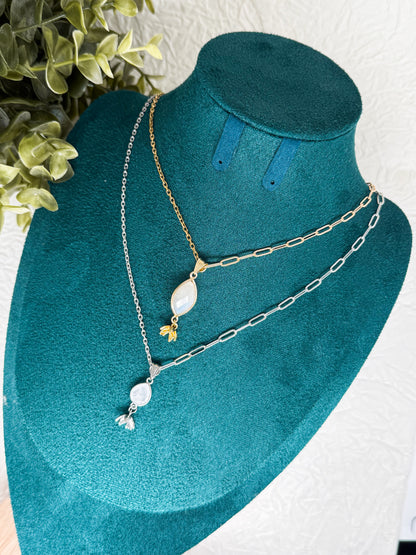 Flower in Moonlight Kette | Gold & Silber | Pfirsich Mondstein & Bergkristall