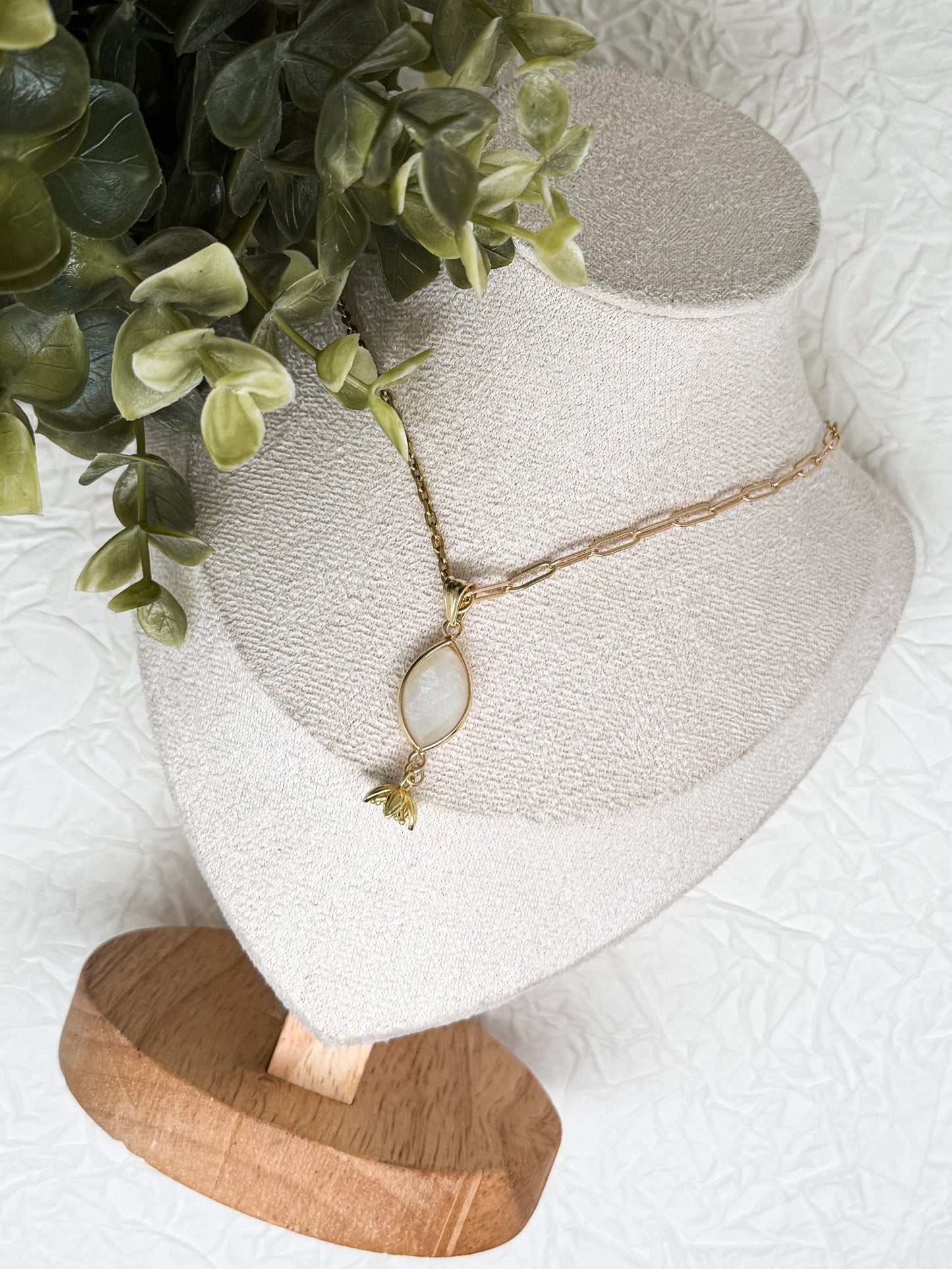 Flower in Moonlight Kette | Gold & Silber | Pfirsich Mondstein & Bergkristall