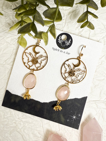 Butterfly of love Ohrringe mit Rosenquarz l Gold & Silber | Edelstahl