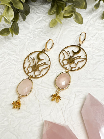 Butterfly of love Ohrringe mit Rosenquarz l Gold & Silber | Edelstahl