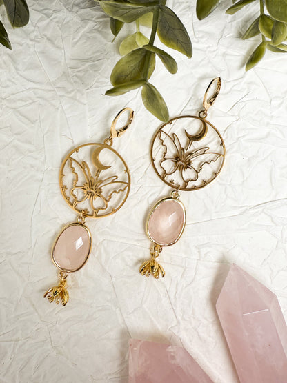 Butterfly of love Ohrringe mit Rosenquarz l Gold & Silber | Edelstahl