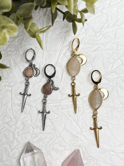 Moon Warrior Ohrringe mit Mondstein - Sonnenstein l Gold & Silber | Edelstahl