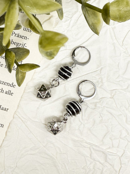 Dungeons and Dragons Ohrringe | Gold & SILBER | mit Edelsteinen Amethyst - Moosachat - Obsidian