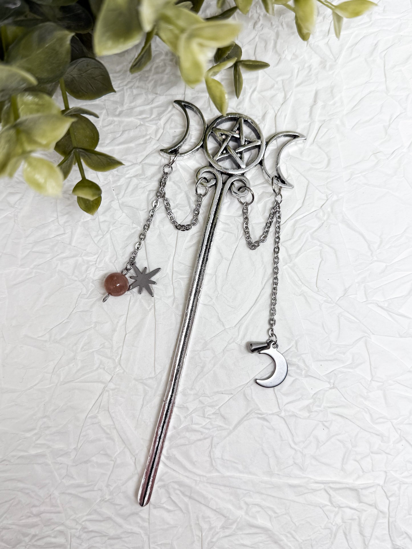 Wicca Haarnadeln mit Sonnenstein | Gold & Silber