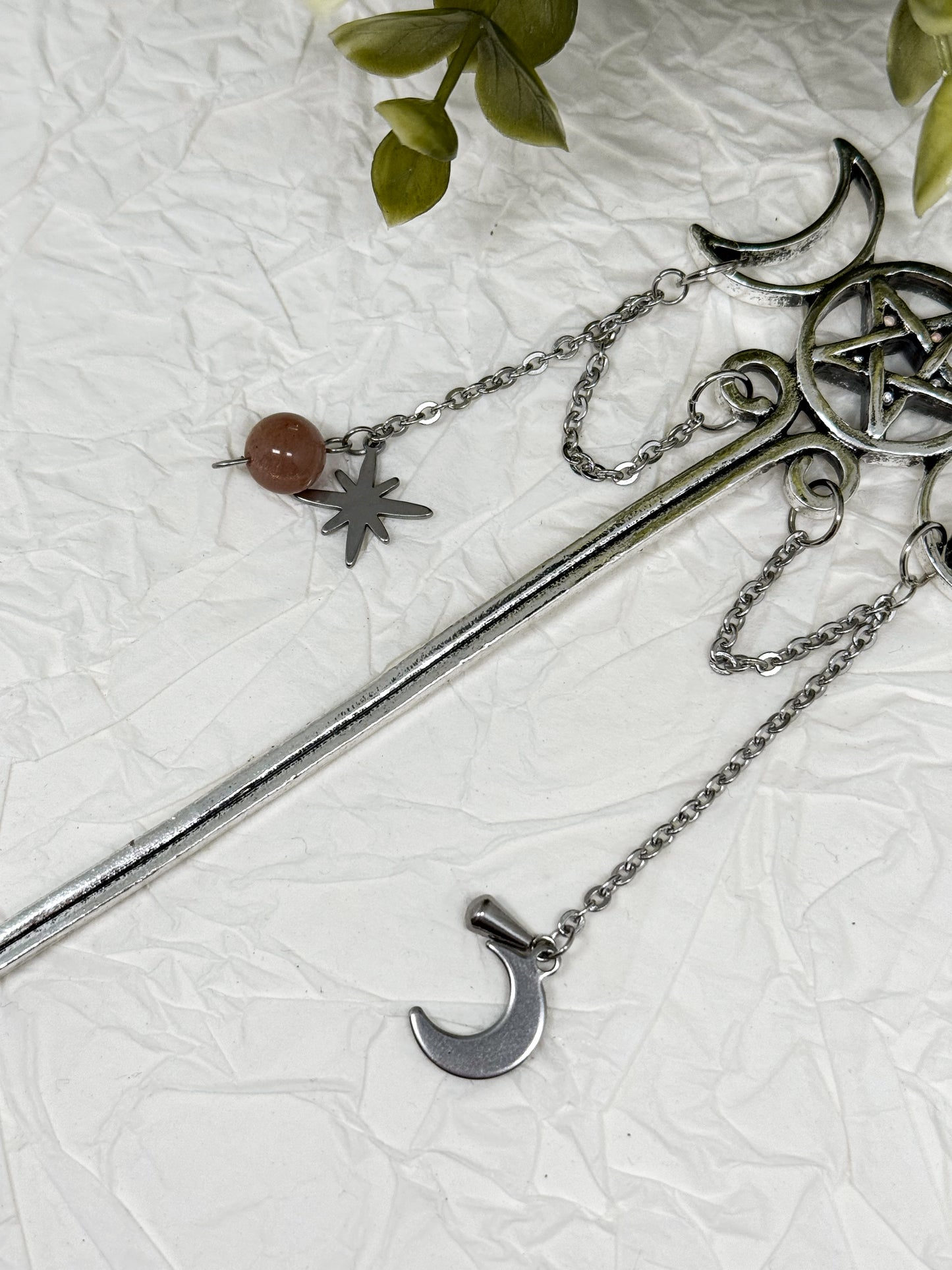 Wicca Haarnadeln mit Sonnenstein | Gold & Silber