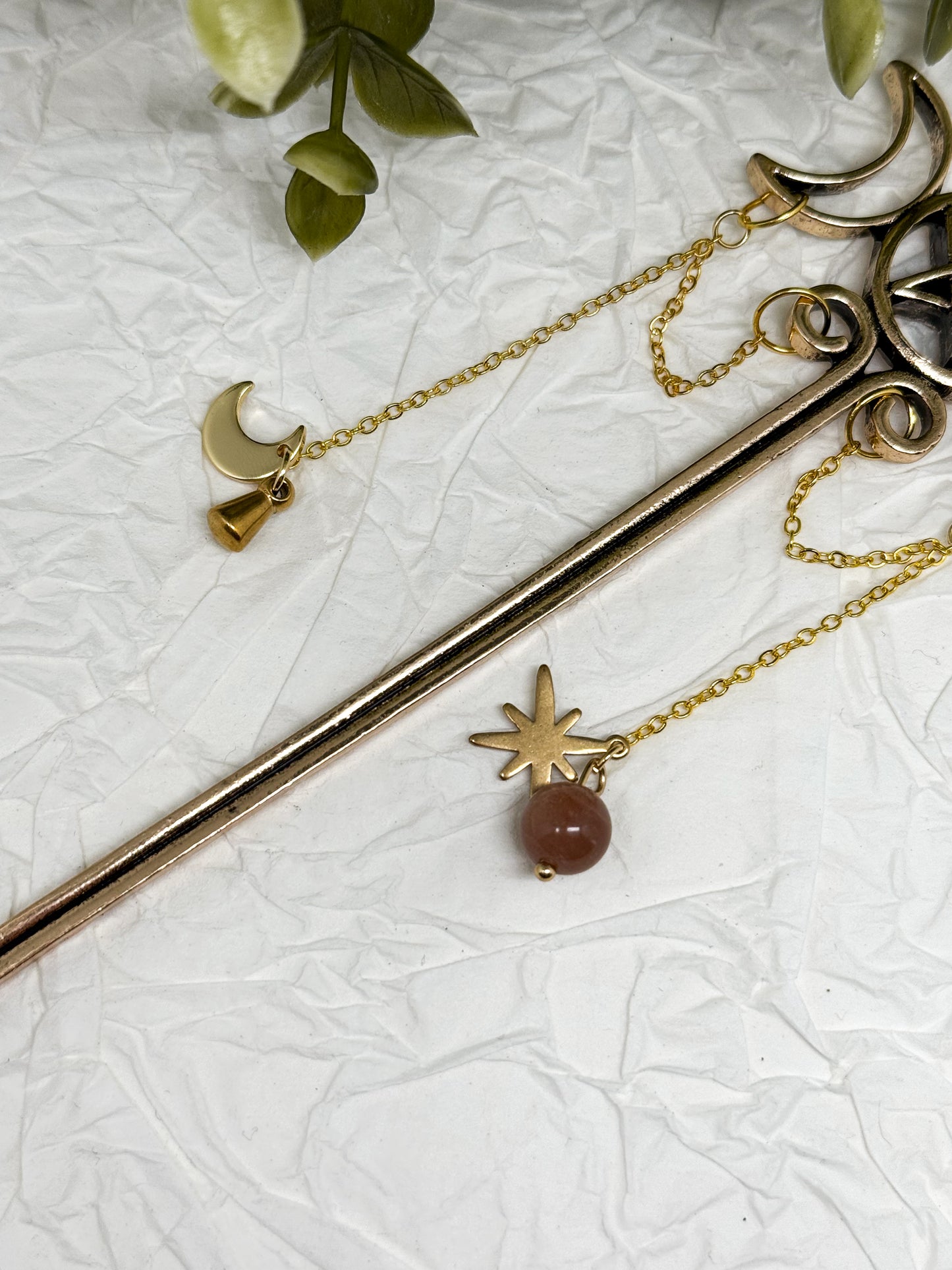 Wicca Haarnadeln mit Sonnenstein | Gold & Silber