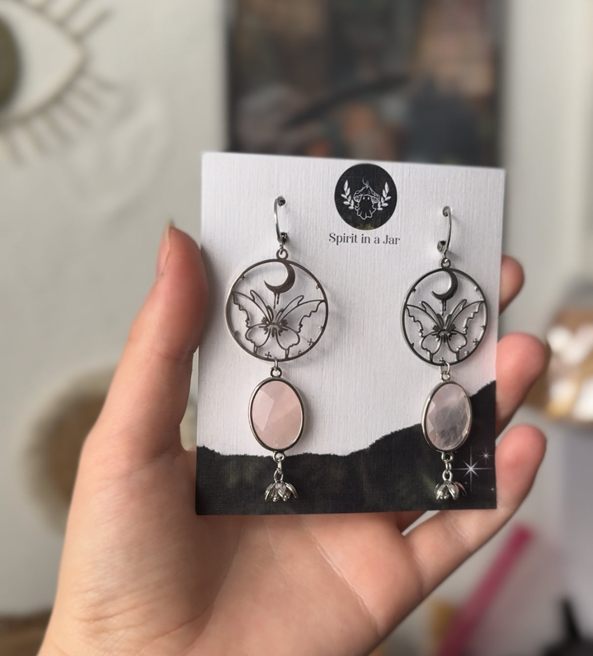 Butterfly of love Ohrringe mit Rosenquarz l Gold & Silber | Edelstahl